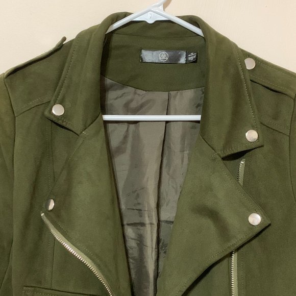 Missguided Faux Suede Biker Jacket - Khaki US 2 - Picture 5 of 5